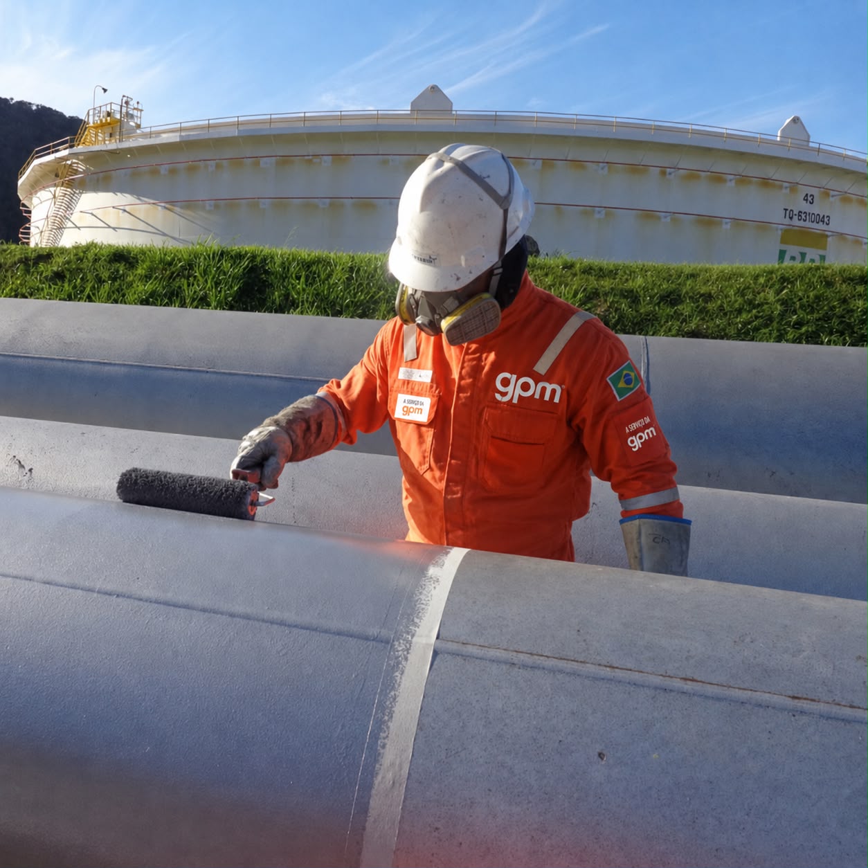 Colaborador da GPM com EPI completo em operação industrial
